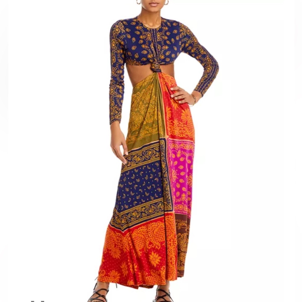 FARM Rio Bandana Dream Cut Out Twist Maxi Dress Paisley Boho Long Colorful Sz M